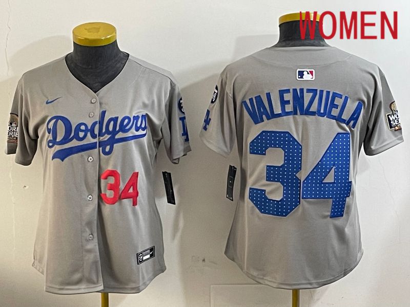 Women Los Angeles Dodgers 34 Valenzuela Grey Game 2024 Nike MLB Jersey style 12051